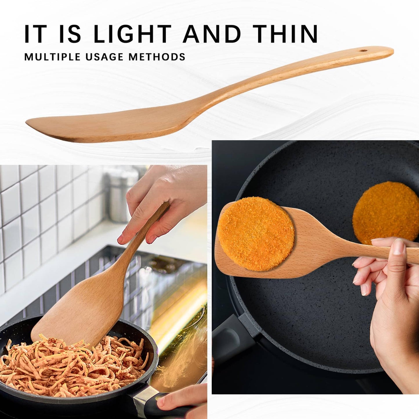 Hefild 2PCS Wooden Spatulas for Cooking, 12 inch Wood Spatulas Set with Flat Wood Spatula & Slotted Spatula – Beechwood Cooking Utensils for Nonstick Pans – Wooden Spoons for Cooking