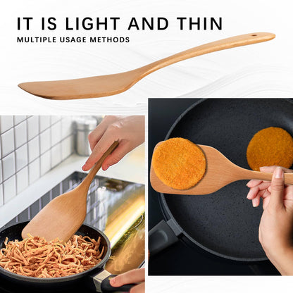 Hefild 2PCS Wooden Spatulas for Cooking, 12 inch Wood Spatulas Set with Flat Wood Spatula & Slotted Spatula – Beechwood Cooking Utensils for Nonstick Pans – Wooden Spoons for Cooking