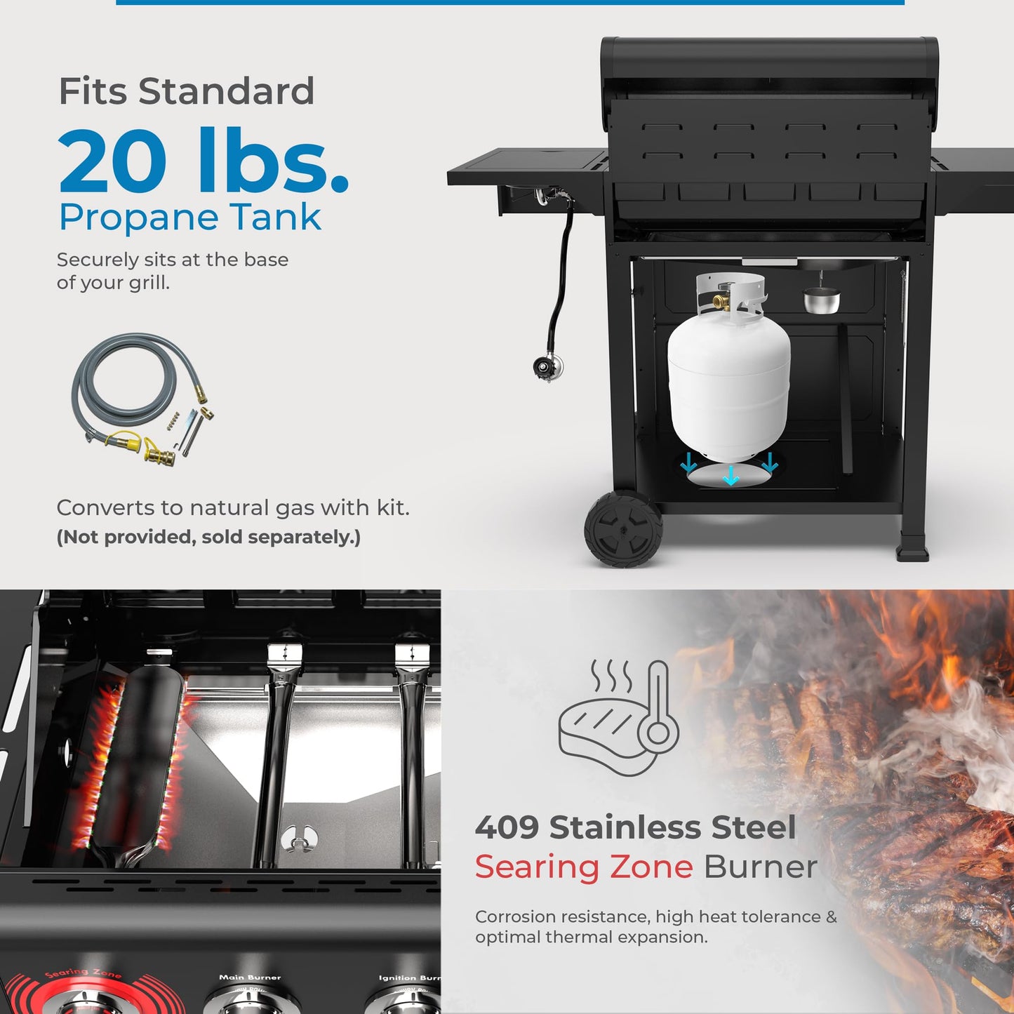 Kenmore BBQ Propane Gas Grill - 5 Burners with Side Burner & Searing Zone, 644 Sq. In. Stainless Steel Grill, 66,000 BTU, Ideal for Outdoor Cooking, Patio & Backyard, Black