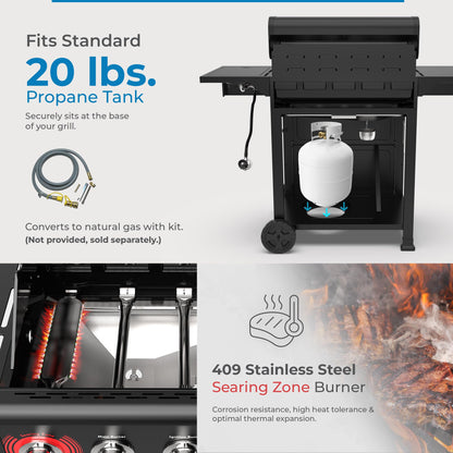 Kenmore BBQ Propane Gas Grill - 5 Burners with Side Burner & Searing Zone, 644 Sq. In. Stainless Steel Grill, 66,000 BTU, Ideal for Outdoor Cooking, Patio & Backyard, Black