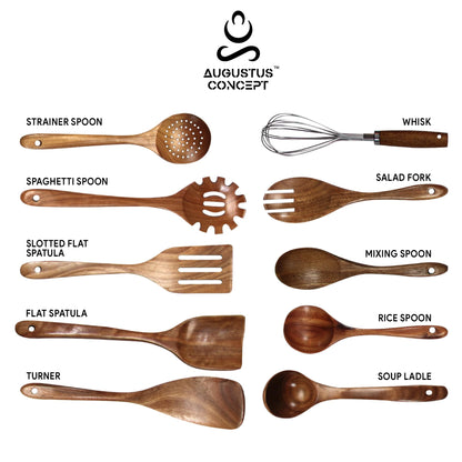 Kitchen Utensils Set - 25 pcs Wood Utensils Set - Nonstick Wooden Spoons for Cooking - Wooden Kitchen Utensils set with Measuring Cups and Spoons Set - Kitchen Shears - Apartment Essentials
