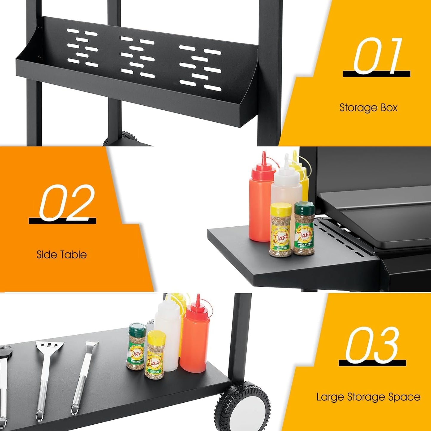 ADREAK 3 Burner BBQ Gas Griddle with Hood, 25.6 Inch Stainless Steel Portable Detachable Propane Griddle, 45,000 BTU Flat Top Barbecue Grill with Side Shelves for Camping