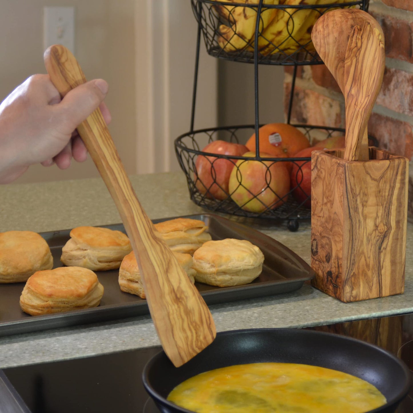 Olive Wood Spatula For Cooking | 12" Large & 3" Wide Flat Wooden Spatula Ideal Nonstick Cookware, Stirring, Fry, Mixing, And Flipping | Wooden Spoons For Cooking | Long Handle Olive Wood Utensils