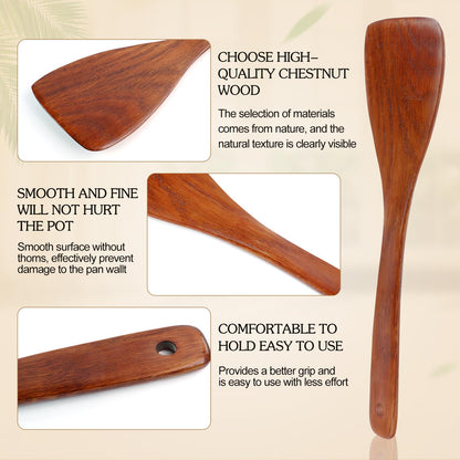 2PCS Wooden Spatula Set for Cooking - 12.8 Inches Natural Wood Spatulas for Non-stick Cookware, Flat Horn-Shaped Frying Spatulas, Long Handle Wooden Cooking Utensils