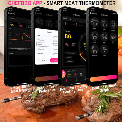 800FT Smart Wireless Meat Thermometer App Host Control, Bluetooth Digital Meat Thermometer for Barbecue, Outdoor Grilling, Oven & Smoker (Two*Probe-01)