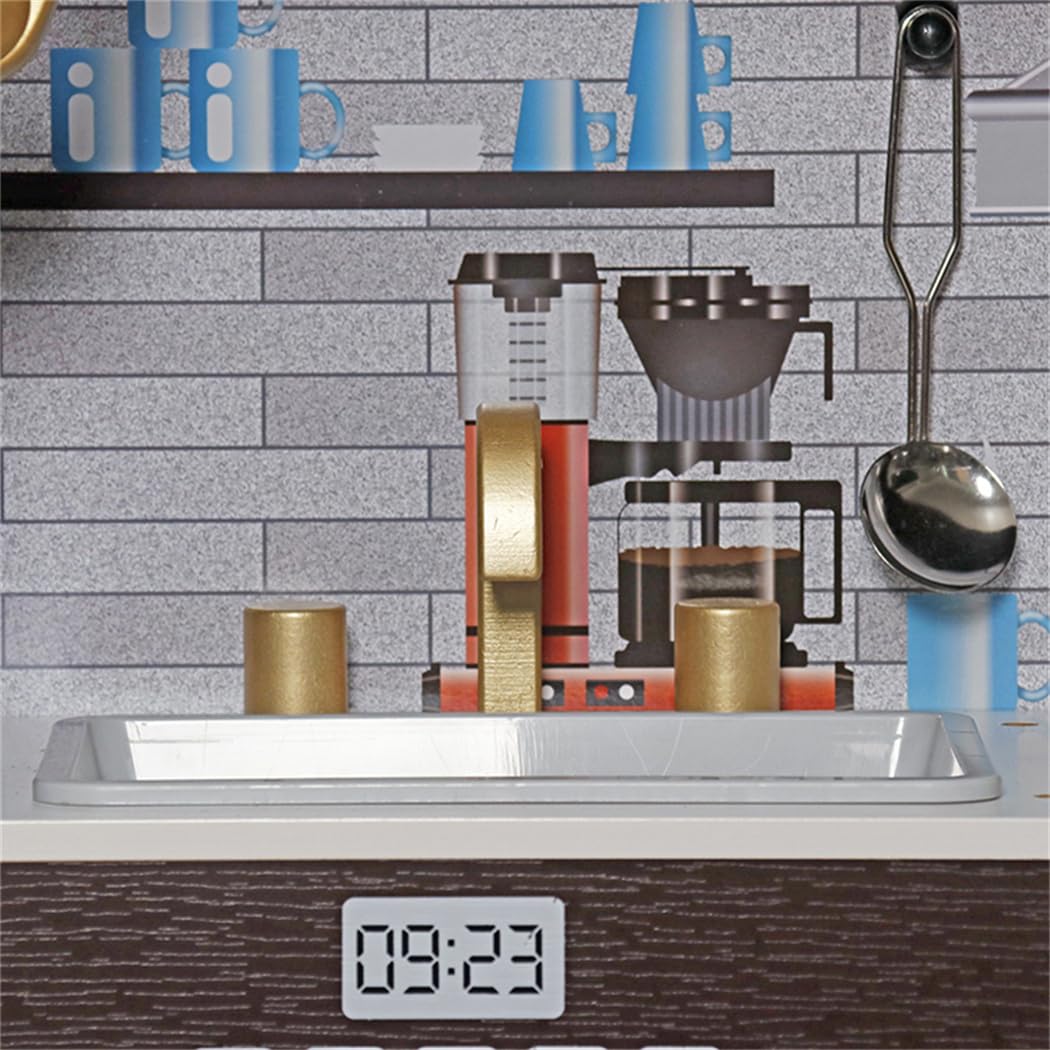 TOUCH US Wooden Play Kitchen Toy Set with Light, Kids Children Pretend Toy Kitchen Playset with Sink Play Toy,Oven Microwave,Toddler Cooking Set Toy for Ages 3+ Baby Girls Boys