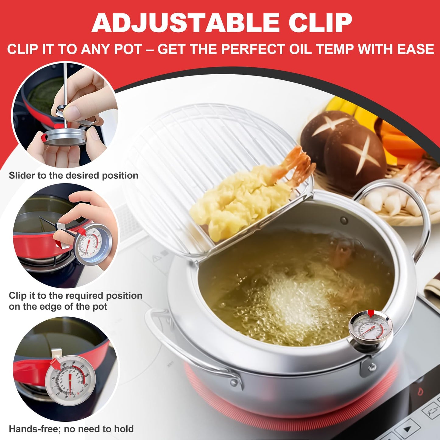 Telead Candy Thermometer Waterproof - Oil Thermometer for Frying with Clips - 9" Side of Pot Thermometer Deep Fry for Oil Candy Candle BBQ - Silver