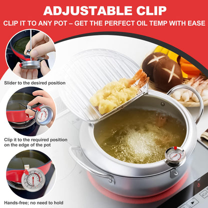 Telead Candy Thermometer Waterproof - Oil Thermometer for Frying with Clips - 9" Side of Pot Thermometer Deep Fry for Oil Candy Candle BBQ - Silver