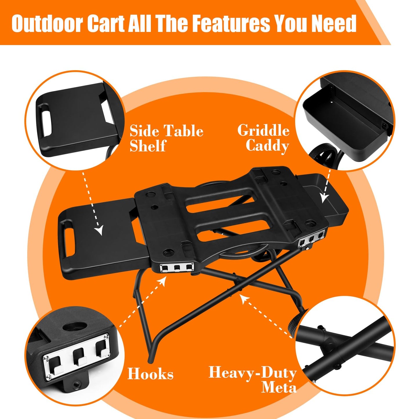 GRILL FORCE Portable Grill Cart for Ninja OG701 OG751, Collapsible Outdoor Grill Stand for Ninja Woodfire Grill, Fits Ninja OG700 Series, Traeger Ranger,Pit Boss 10697/10724 and 22" Blackstone Griddle