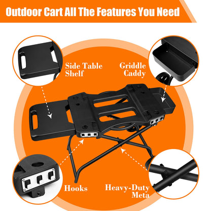 GRILL FORCE Portable Grill Cart for Ninja OG701 OG751, Collapsible Outdoor Grill Stand for Ninja Woodfire Grill, Fits Ninja OG700 Series, Traeger Ranger,Pit Boss 10697/10724 and 22" Blackstone Griddle