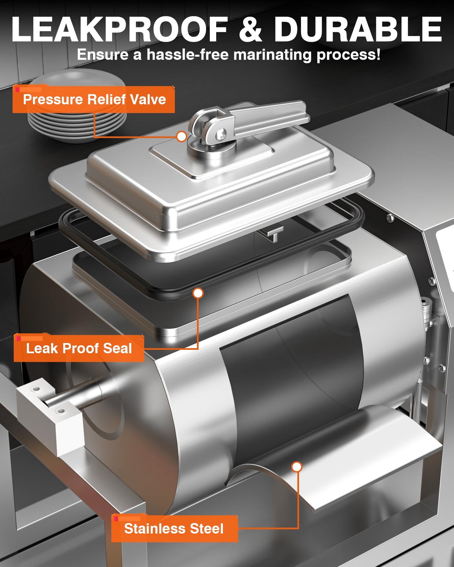 PYY Vacuum Tumbler Marinator - Max.20LBS Commercial Meat Tumbler Marinator w/Pressure Gauge 20L, 30 Minute Fast Marinating, 80W Copper Motor, 3-Speed,Stainless Steel Meat Tumbler for Catering Kitchen