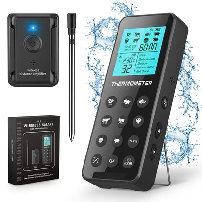 Wireless Meat Thermometer IP67,Kiydom 300FT Digital Wireless Meat Thermometer with Alarm Function for The Oven, Grill, Kitchen, BBQ, Smoker, Rotisserie