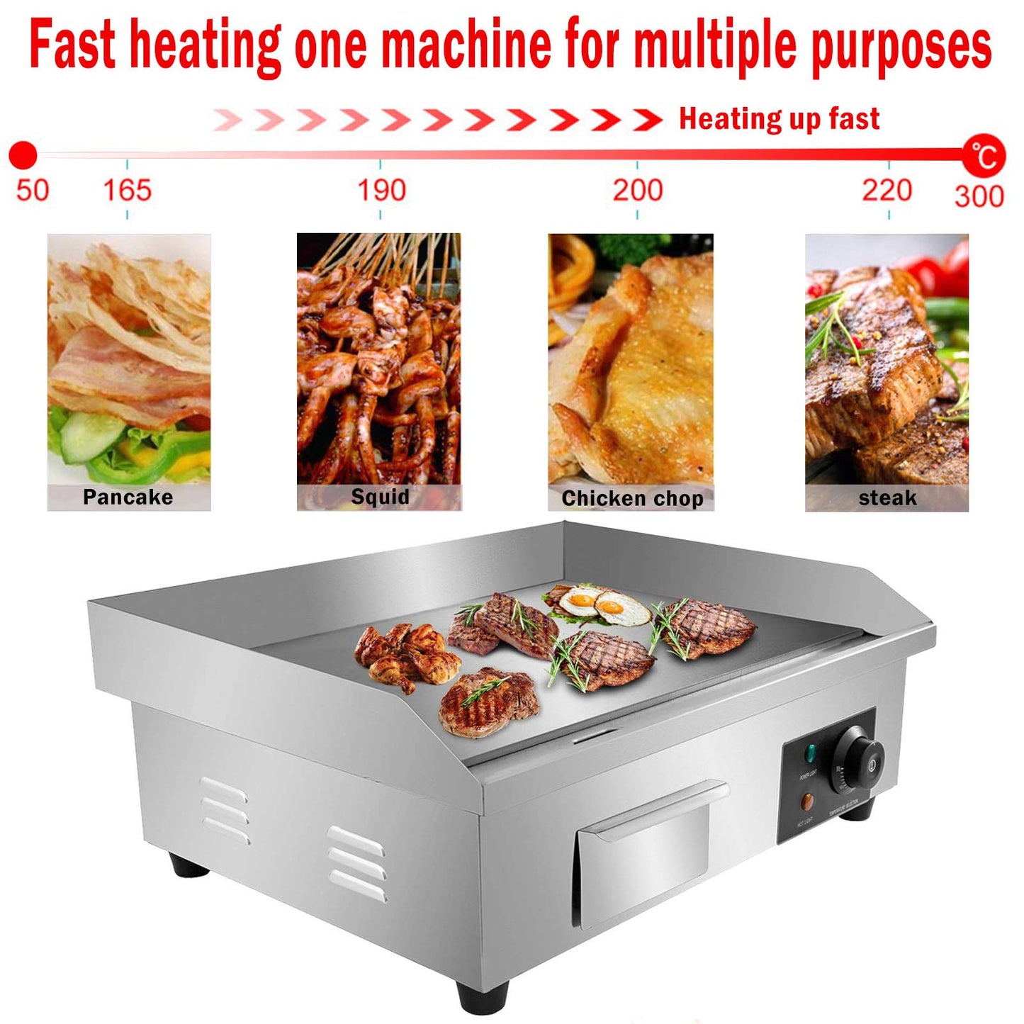 Aliyaduo 110V 3000W 22" Commercial Electric Countertop Griddle Flat Top Grill Hot Plate BBQ,Adjustable Thermostatic Control,Stainless Steel Restaurant Grill for Kitchen