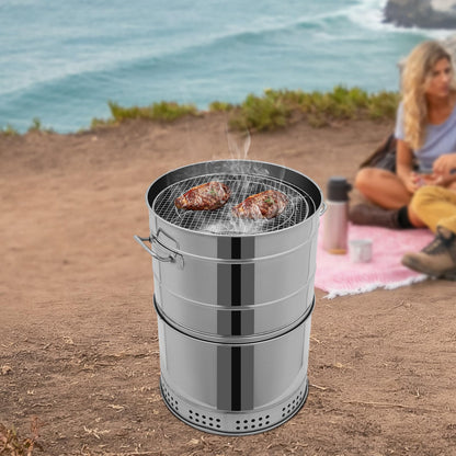 360° Rotisserie Smokeless Charcoal Grill - 26-Inch Large Stainless Steel BBQ Grill Barrel Smoker for Outdoor Cooking – Vertical Kebab Grill & Fire Pit for Camping, Backyard, Tailgating