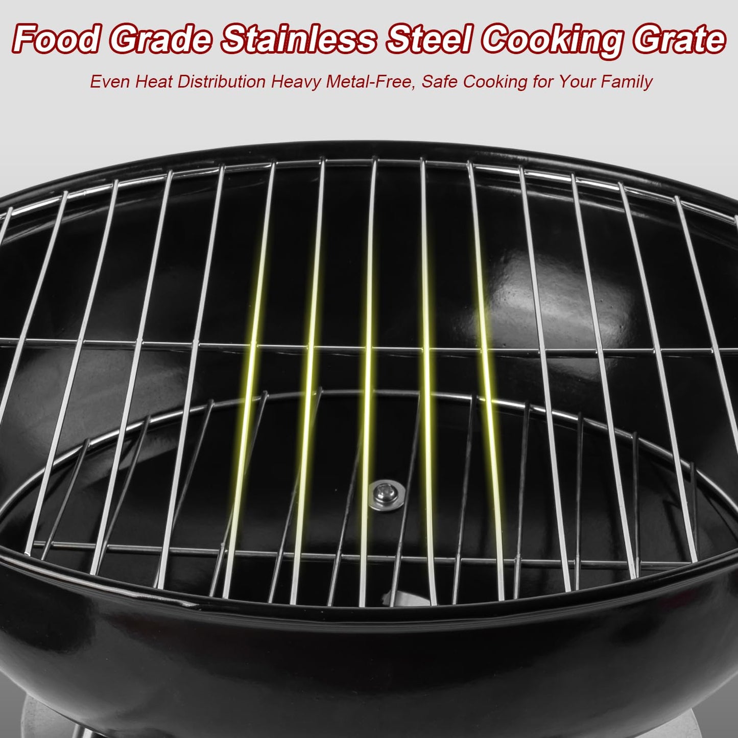 Charcoal Grill: Kettle Grill - 14 "portable outdoor grill with 3-point locking lid and dual ventilation system | perfect for backyard, camping and beach, red (14inch)