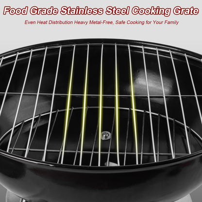 Charcoal Grill: Kettle Grill - 14 "portable outdoor grill with 3-point locking lid and dual ventilation system | perfect for backyard, camping and beach, red (14)