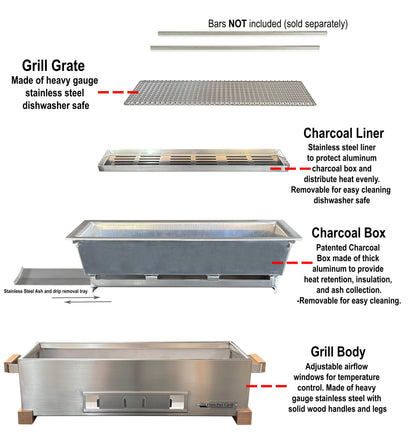 The Bincho Grill GR610W – 24 Inch Wide Body Yakitori Grill – Japanese Style Charcoal Robata BBQ for Skewers, Steaks, and More – Restaurant-Quality Binchotan Tabletop Grill – Portable and Durable