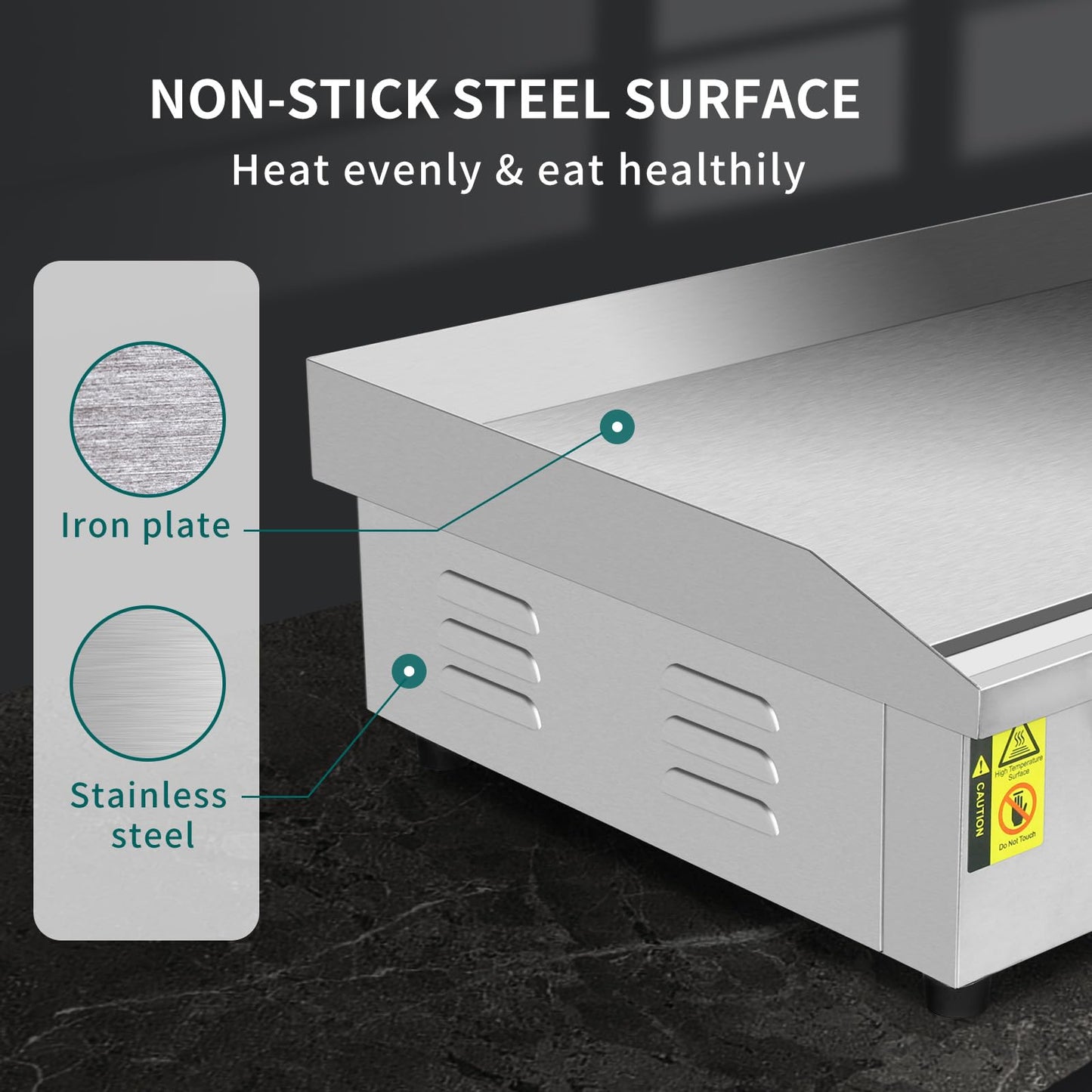 Jacgood Commercial Electric Griddle 22", Flat Top Grill, Countertop Griddle, 1600W 110V, Non-Stick Stainless Steel Teppanyaki Grill, Adjustable Temperature Control 122℉-572℉ for Restaurant Kitchen