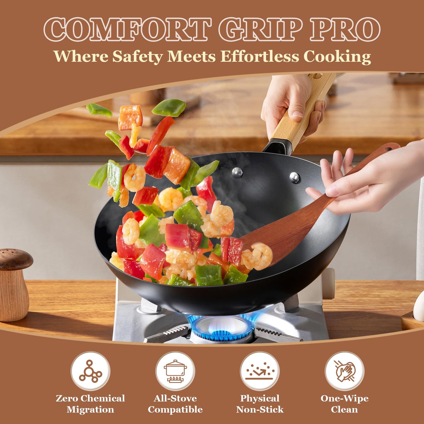 HAOIOKSC 2 Pcs Solid Wood Spatula Set for Nonstick Pans, 12-inch Ergonomic Kitchen Tool with Curved Edge, Handcrafted Utensil for Flipping Eggs Fish Pancakes, Natural Cooking Gift