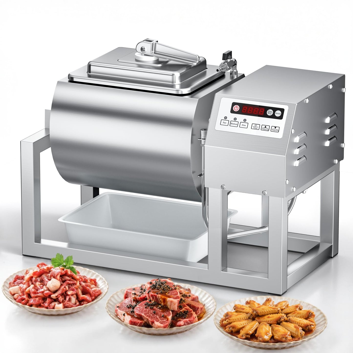 PYY Vacuum Tumbler Marinator - Max.20LBS Commercial Meat Tumbler Marinator 20L 30Min Fast Marinating,80W Copper Motor, Bidirectional Rotation,3 Speeds,Stainless Steel Meat Tumbler for Catering Kitchen