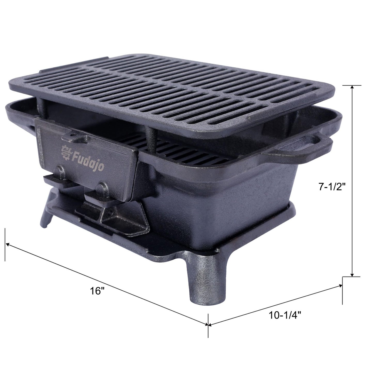 16" Rectangular Cast Iron Hibachi Grill, Portable Charcoal Grill With Vent Removable Grate, Yakitori Grills for Outdoor Camping Cooking, Enameled (Rectangular)