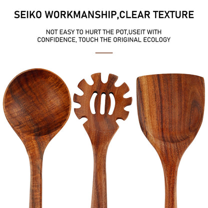 FJNATINH 3-Piece Teak Wooden Wok Spatula Set, Wooden Kitchen Utensil Set, 100% Natural Teak Wood Cooking Utensils