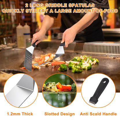 Latiret Griddle Accessories Kit, 24Pcs Grilling Accessories Set for Blackstone and Camp Chef, Flat Top Griddle Accessories Set with Scraper, Enlarged Spatulas, Basting Cover, White Elephant Gifts