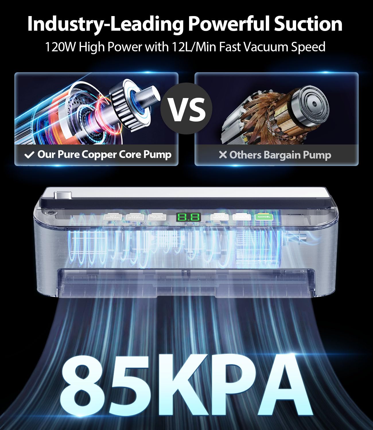 PressFree TRUE-Auto Vacuum Sealer Machine, Beelicious 85KPA Fully Automatic 8-IN-1 Food Sealer with Bags Storage, Build-in Cutter, Moist Mode and Air Suction Hose | Digital Countdown | Sous Vide