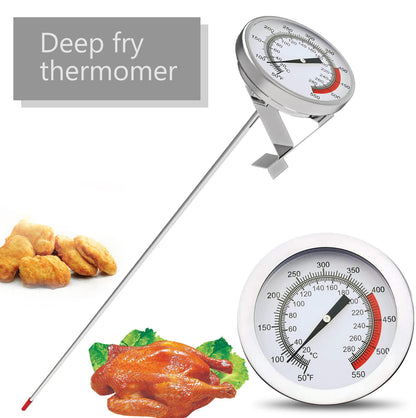 Lightbeam 16" Long Stem Deep Fry Thermometer with Clamp, Instant Read 2" Dial Meat BBQ Thermometer for Deep Fry, Grill, Turkey, Candy, Coffee etc