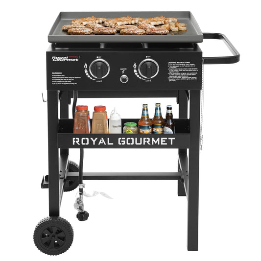 Royal Gourmet GB2000N 2 Burner Propane Gas Griddle, 23 Inch Flat Top Grill with 450 Sq. In. Cooking Area for Backyard and Tailgating, Black
