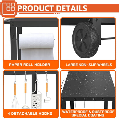 32x20IN Double-Shelves Grill Table, Outdoor Grill Cart for Blackstone Griddle, Movable Pizza Oven Table Cart for Outside Patio, Kitchen Cooking Food Prep Table for Party