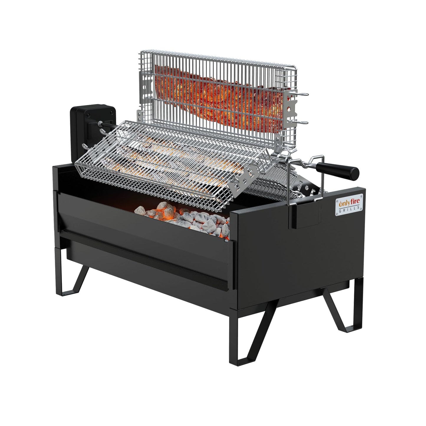 Onlyfire 2 IN 1 Charcoal Grill Rotisserie Kit with 3 Stainless Steel Rotating Baskets and 24 In Grill Grate, Auto Swivel BBQ Roasting Machine for Outdoor Patio Backyard Barbecue, GS304