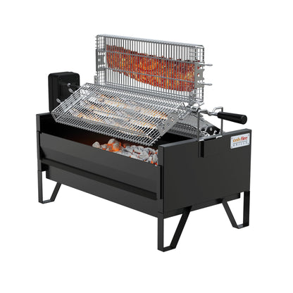 Onlyfire 2 IN 1 Charcoal Grill Rotisserie Kit with 3 Stainless Steel Rotating Baskets and 24 In Grill Grate, Auto Swivel BBQ Roasting Machine for Outdoor Patio Backyard Barbecue, GS304