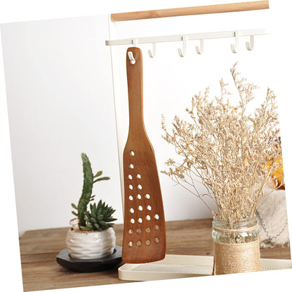 SHOWERORO 24 Hole Frying Spatula Wood Slotted Spatula Bread Stirring Stick with Hanging Hole Wooden Kitchen Stirring Tool for Sour
