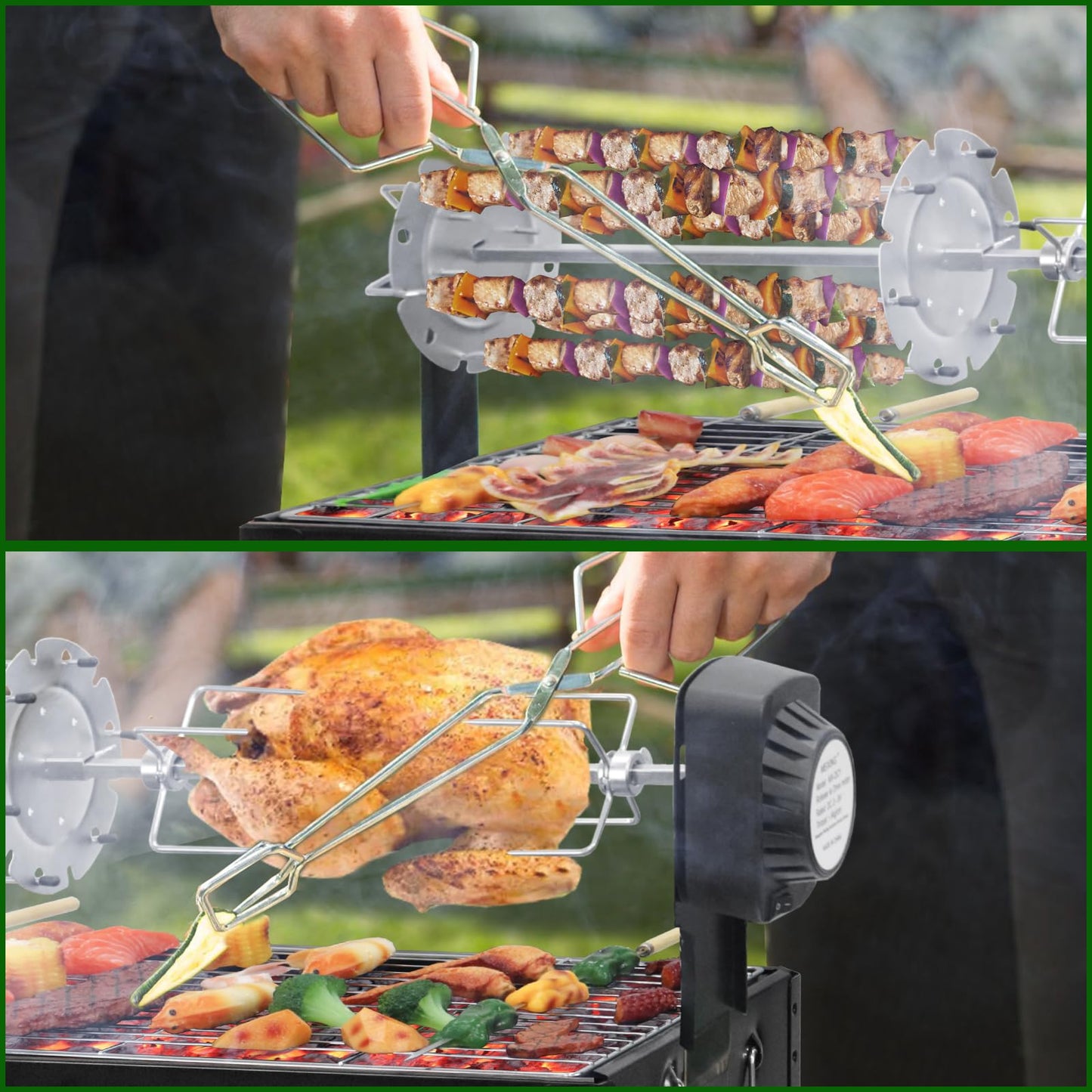 BDL Charcoal Grills Portable Rotisserie Grill Roaster with Motor, BBQ Lamb Skewer Camping Barbecue Grill for Garden Backyard Party Picnic Travel Outdoor Cooking Use
