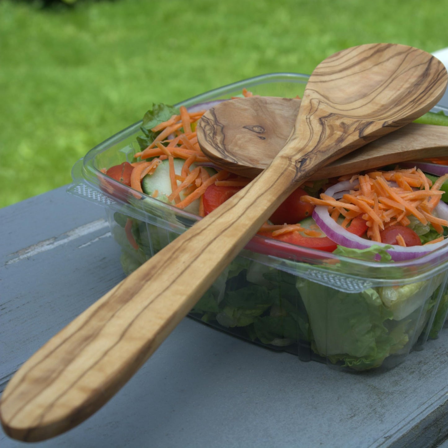 The Live Edge - 12 Inch Olive Wood Spoons For Cooking | Large Wooden Cooking Spoons for Mixing, Soup and Stirring | Non Stick Long handle Kitchen Utensil Serving Spoon For Salad | Big Wooden Spoons