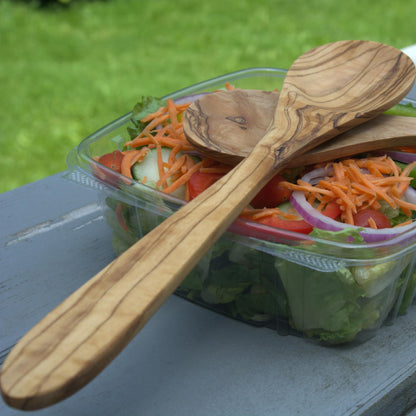 The Live Edge - 12 Inch Olive Wood Spoons For Cooking | Large Wooden Cooking Spoons for Mixing, Soup and Stirring | Non Stick Long handle Kitchen Utensil Serving Spoon For Salad | Big Wooden Spoons
