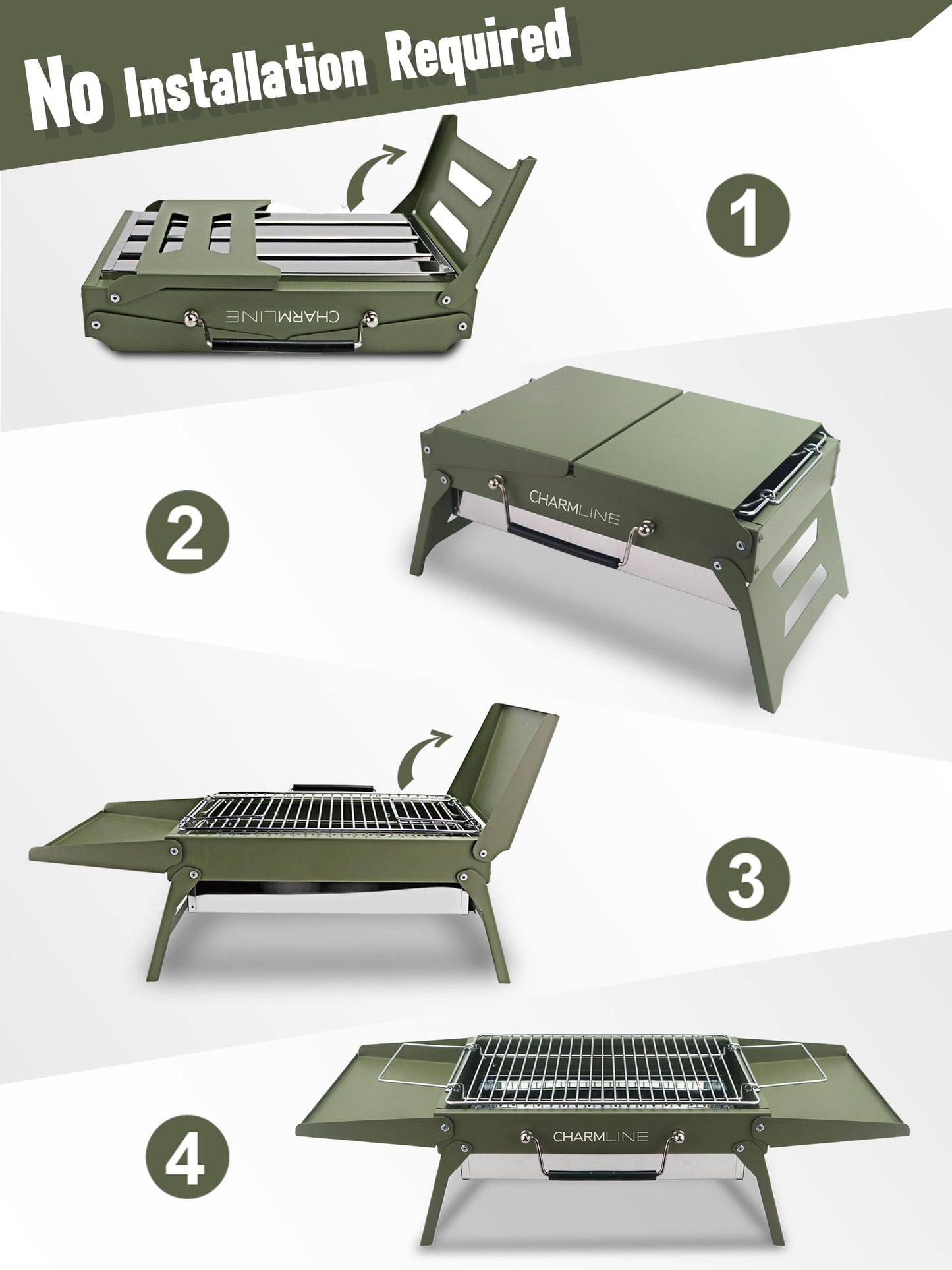 Charmline 14x9inch Small Desktop Charcoal Grill, Liftable Grilling Net, Saving Space Grill for Indoor and Outdoor, BBQ Grill for Camping, Gardens, Picnics, Beach Parties, Green