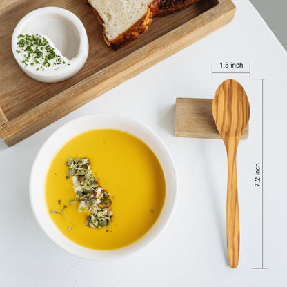 WONDERFUL 100% Natural Olive Wood Spoon, 7 Inch Wooden Spoons for Eating, Perfect for Mustard/Sugar/Salt/Honey/Soup/Tea/Coffee/Smooth/Dessert, Safe & non-toxic Spoons for Kids
