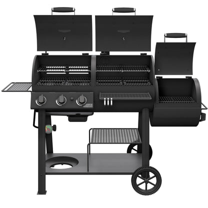 OKLAHOMA JOE'S® Canyon™ Deluxe Charcoal and Propane Gas Combination Smoker and Grill, Black Steel, 24203005