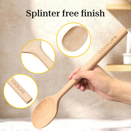 COOKLIFE Beech Wooden Spoons for Cooking - Large Smooth Finish Natural Beech Cooking Spoons - Durable Wooden Cooking Utensil