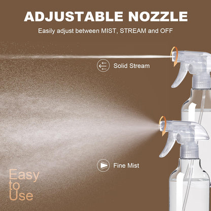 Plastic Spray Bottles (2-Pack, 16.9 Oz) Heavy Duty Spraying, Mist & Stream, Empty Water Sprayer Bottle for Cleaning Solutions, Essential Oils, Hair, Plants, BBQ, Dog Cat Behavior Correction (Clear)