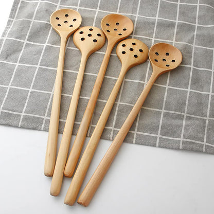 1 Pieces Olive Wooden Spoon,11 Inches Korean Style Long Handle Wooden Round Slotted Spoons for Jam Olive