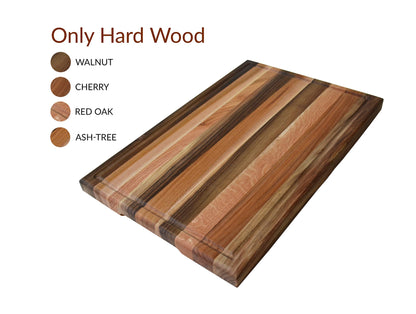 TESLYAR Medium Solid Wood Cutting Board for Kitchen with Side Handles and Built-in Juice Groove, 15.7" x 9.8", Chopping Board from Walnut, Cherry, Ash-tree & Red Oak (Medium)