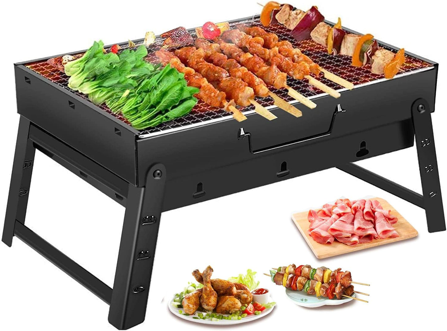 SURPZON Portable Charcoal BBQ Grill - Folding Smoker, Perfect for Camping, Picnics, Garden & Beach Parties, Black