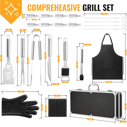 Terlulu 22Pcs Grilling Accessories, BBQ Accessories with Aluminum Case, Stainless Steel Grill Set Tools for Outdoor Camping&Barbecue, Grilling Gifts for Men Dad Fathers Day