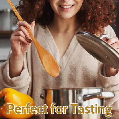 MORGLES 3Pcs Wooden Spoons for Cooking, 12 Inches Long Handle Mixing Spoons, Natural Wood Kitchen Utensils for Stirring, Serving & Eating