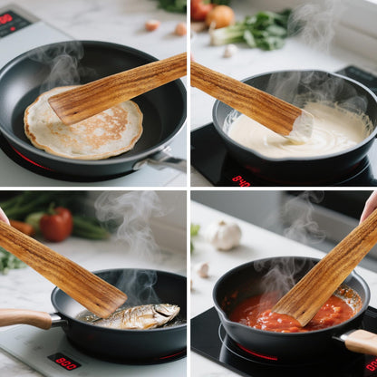 ANBUY 12 Inch Teak Wood Spatula for Cooking, Flat Wooden Scraper Turner for Cast Iron, Egg Fish Flipper Spatulas for Flipping, Serving, Scraping & Turning