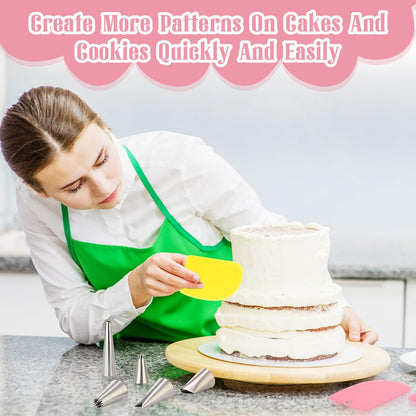 Ziliny 3 Sets Dessert Decorating Syringe Set, Cupcake Frosting Filling Injector with 6 Icing Nozzles 1 Nozzle Connector 3 Cream Scrapers Icing Tool, Cake Decorating Kit, Main Stainless Steel Design