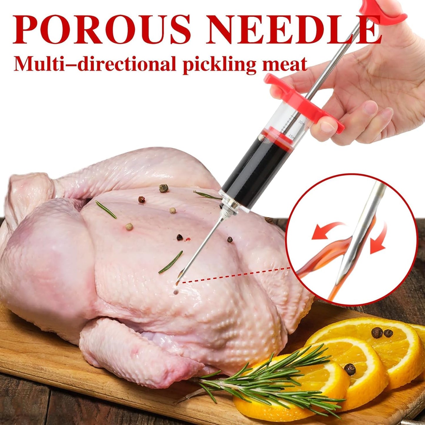 Meat Injector Syringe, 1-oz Plastic Marinade Turkey Injector Kit, 2 Marinade Injector Needles for BBQ Grill by QPMR